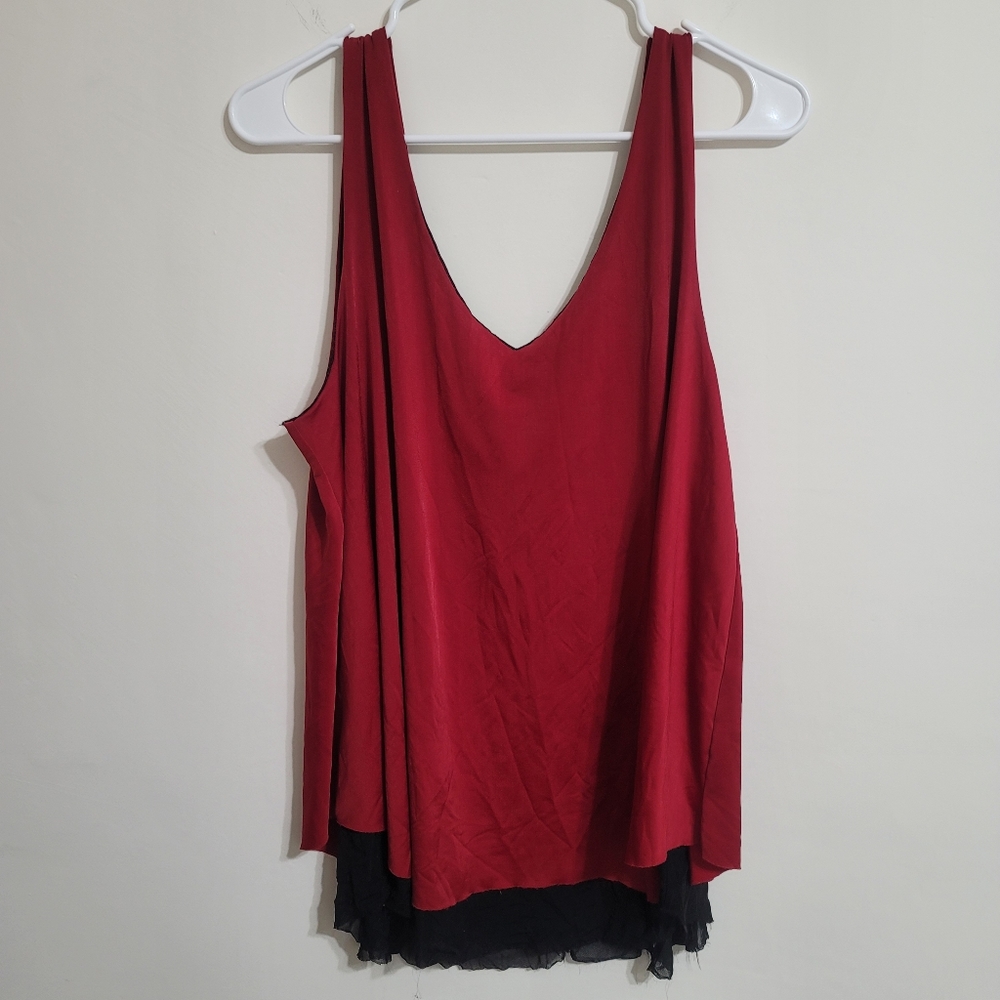 TORRID WOMEN'S RED AND BLACK V NECK FLOWY SEXY TANK SIZE 0 PERFECT DATE NIGHT